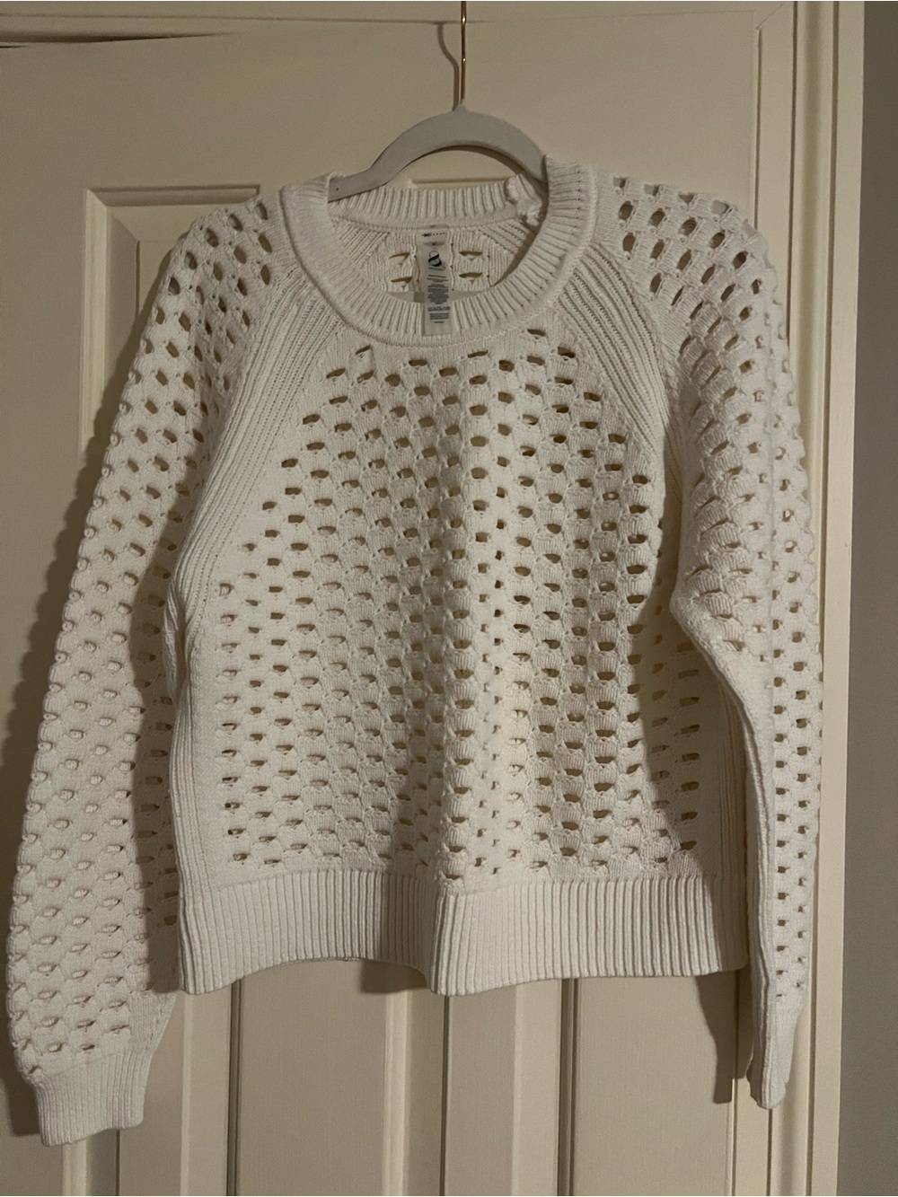 Lou&Grey (Loft) White Open-Knit Crewneck Sweater